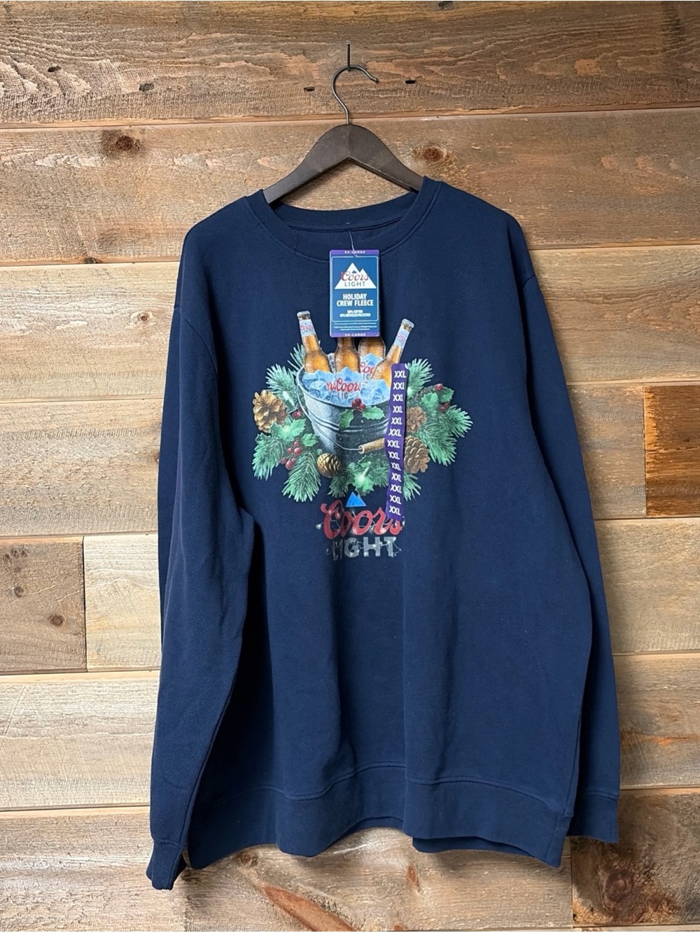 NWT Coors Light Beer Holiday Center Piece Sweatshirt Navy Christmas Unisex XXL